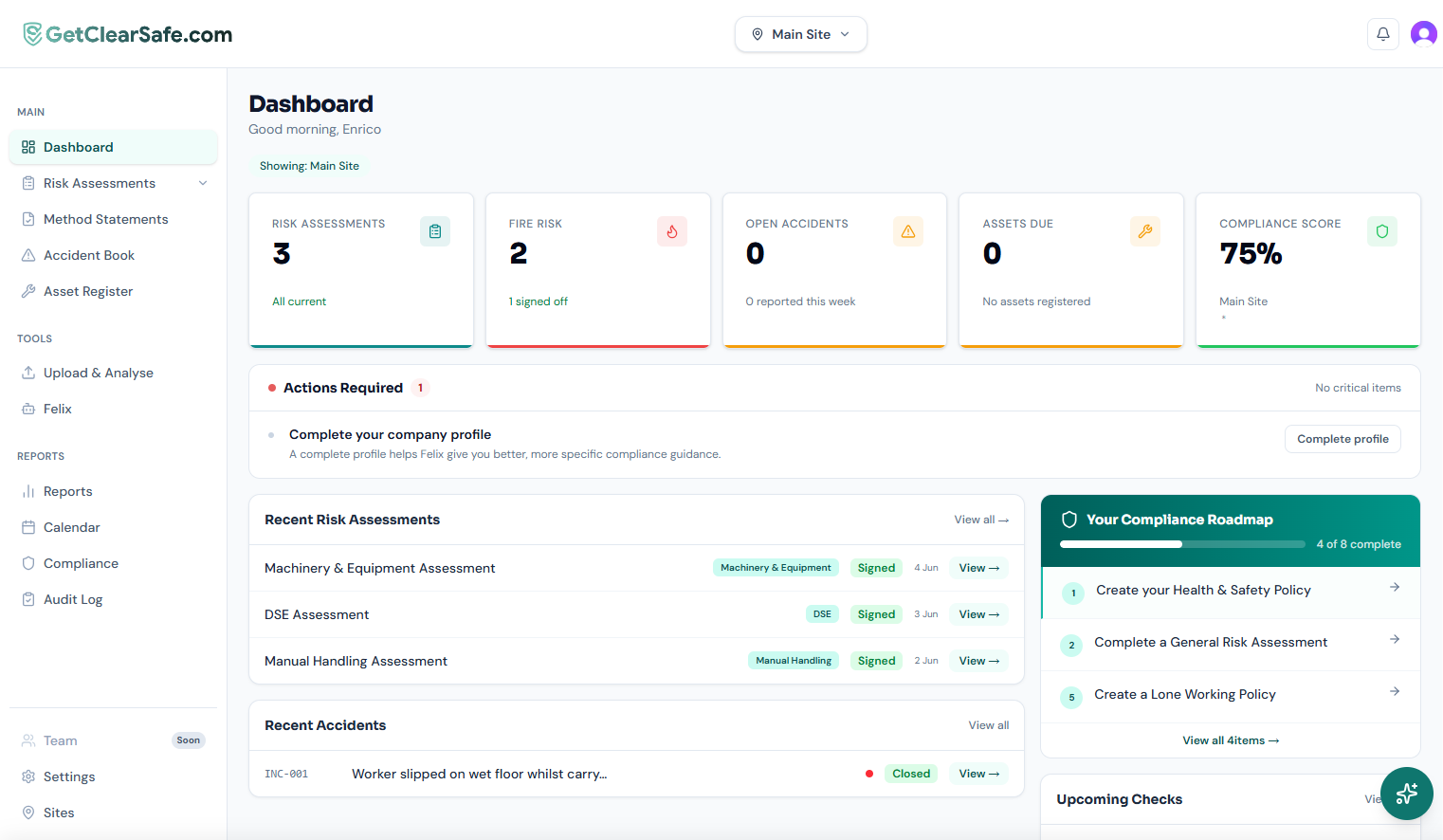 GetClearSafe dashboard